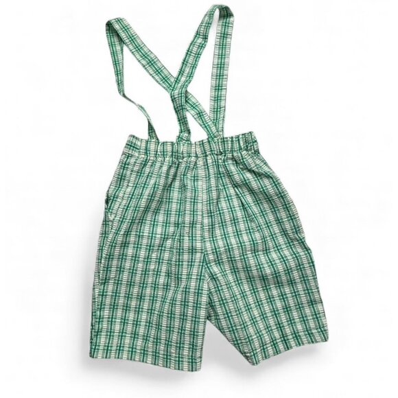 Vintage 90s Kelly's Kids Boys 5 Green White Shortall Romper Seersucker Holiday - Picture 2 of 6